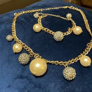 Silver and pearl bead necklace with matching bracelet